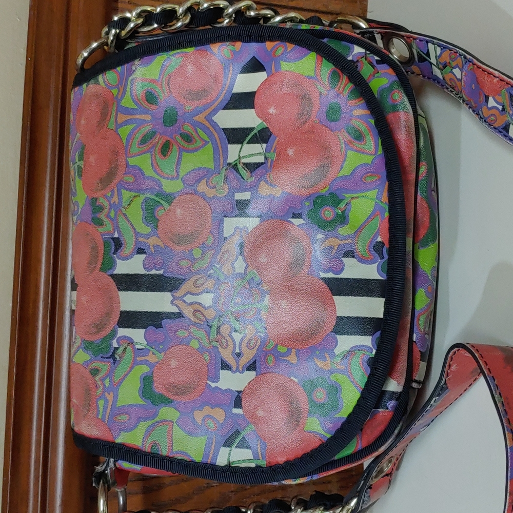 Betsey Johnson Cherries and Stripes  Crossbody Saddle Bag - Picture 3 of 17
